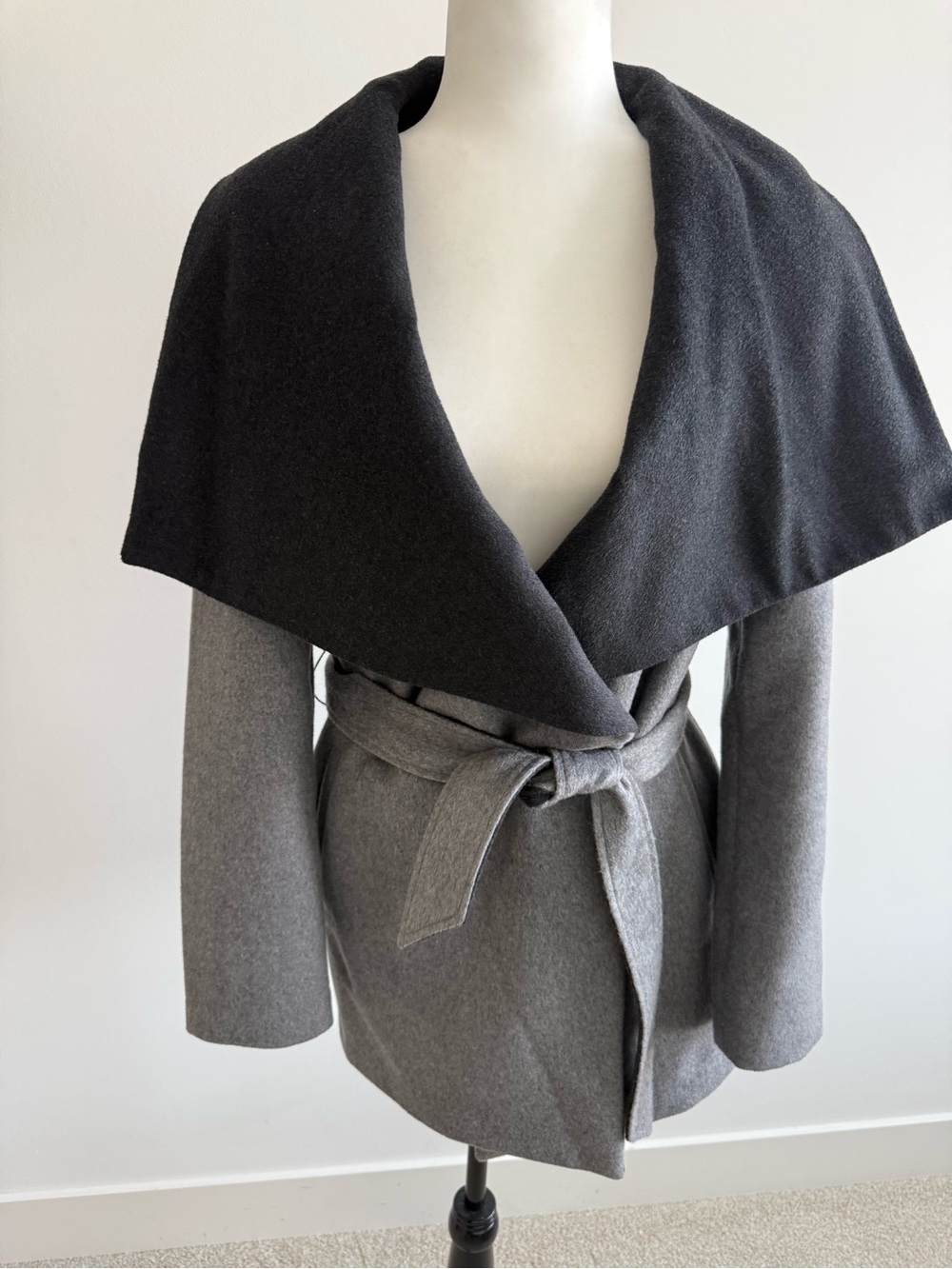 RW&CO. Two-Tone Wool Blend Gray Belted Wrap Sweater